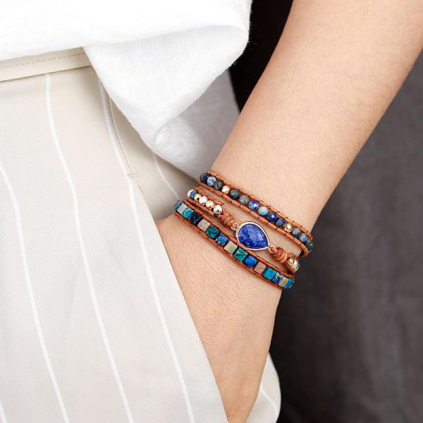 Wickelarmband „Waldlicht“ mit Lapislazuli-Tropfen